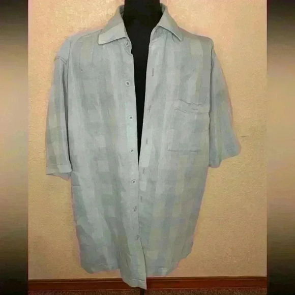 Weekender Luau Edition men short sleeve beige checked button down shirt. Sz L - Picture 1 of 6